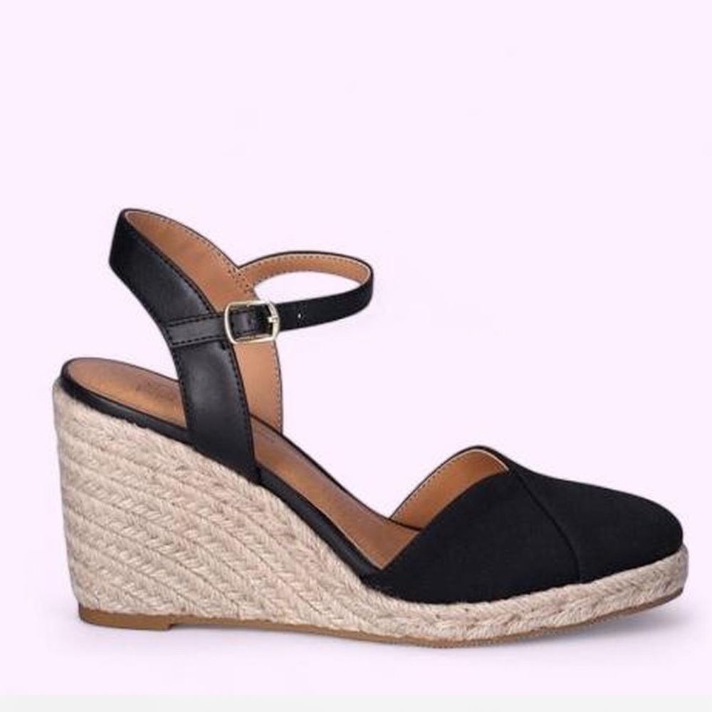 NWT Time and Tru Cotton Canvas Memory Foam Wedge Sandals Size 9 Heels - Picture 3 of 9